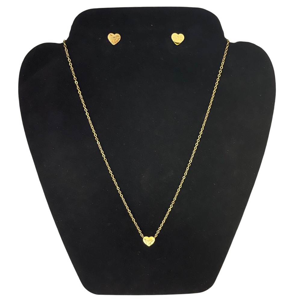 Gold Heart Necklace and Earring Set Stainless Steel Minimalist Jewelry